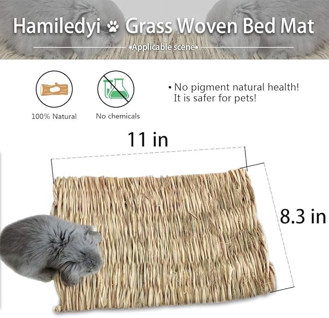 Grass Mat for Rabbit Bunny Chew Toys Woven Bed Mat for Guinea Pig Chinchilla Squirrel Hamster Cat Dog and Small Animal (8PCS Grass mat)