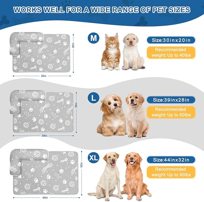MH MYLUNE HOME Dog Cooling Mat with Supportive Pillows, 39"x28" Arc-Chill Fiber & Endothermic Color Changing Self Cooling Pad, Foldable & Washable Non-Toxic Summer Pet Blanket