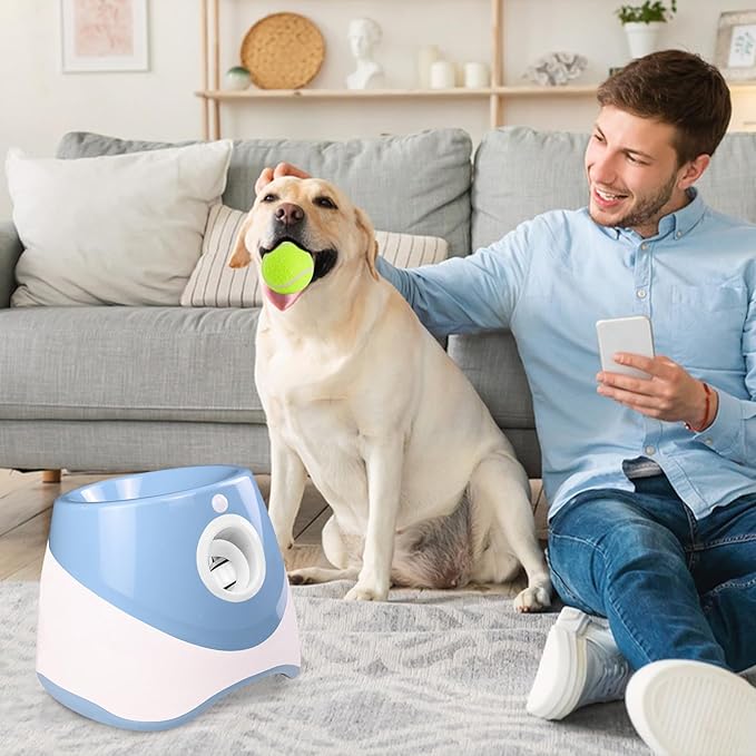 Automatic Ball Launcher for Dogs - Interactive with 6 Mini Tennis Balls (Blue)