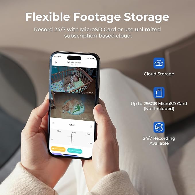 IMILAB C30 Dual Lens Security Camera Indoor, 3K+3K Baby Monitor 360° View Dog Camera w/Phone App, 5G WiFi Room Cam for Bedroom, Cry/Pet/Smoke/Fire Detection, Wall/Room Mount, Plug in, Easy Setup.