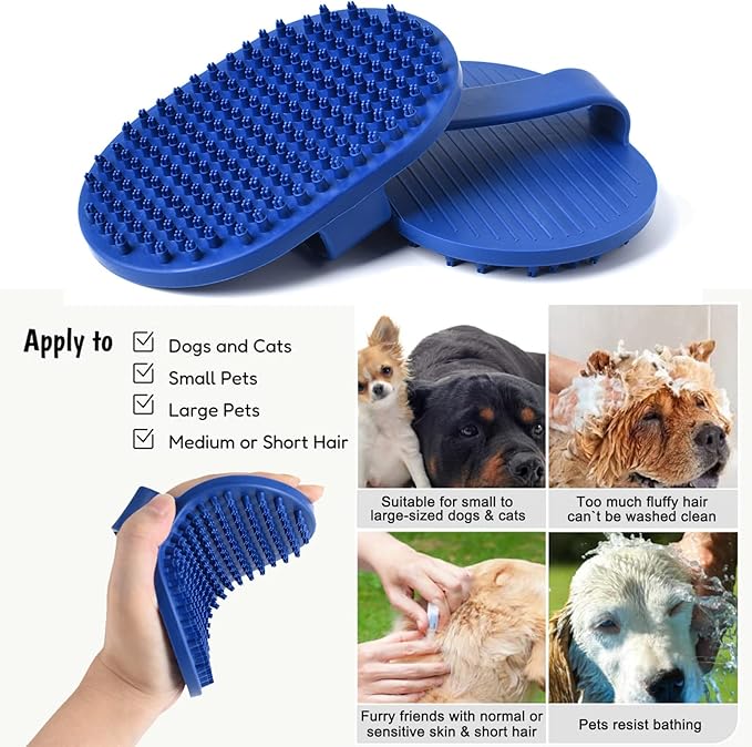 Dog Grooming Brush, Dog Shampoo Bath Brush Shedding Soothing Massage Rubber Comb for Long Short Haired Dogs and Cats 2pcs