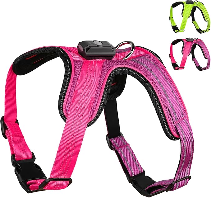 Light Up Dog Harness, Rechargeable LED Dog Harness with Battery Level Indicator, Adjustable Reflective Safety Vest for Night Walking, Soft Mesh Lighted Harness for Medium Large Dogs(5-90lbs)