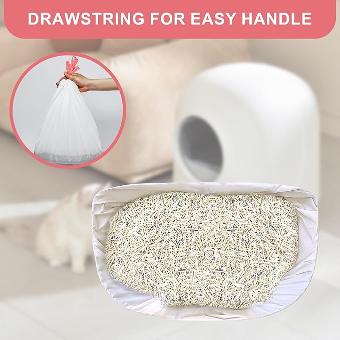100Pack Extra Large Cat Litter Box Liners with Drawstring Compatible with Litter Robot 3/4, 4Mil Thickened Cat Litter Bags for Self Cleaning Box, Waste Bags Receptacles Bags for Automatic Litter Box
