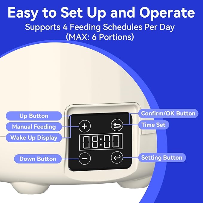 PAPIFEED Automatic Cat Feeder, 3L Timed Cats Food Dispenser with Dual Power Supply, Auto Pet Feeder with Programmable Portion Control for Cats and Small Dogs, Grey