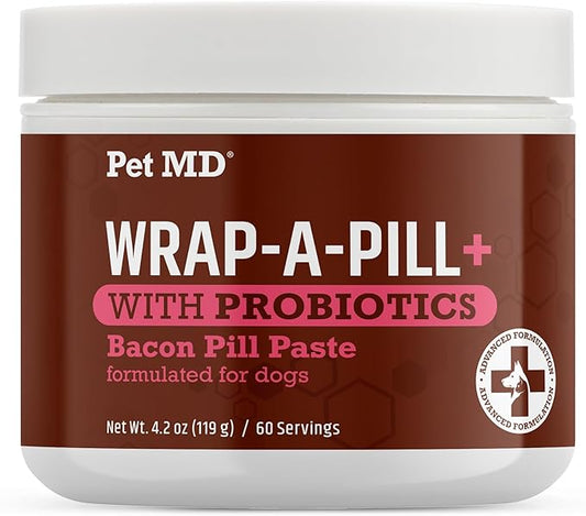 Pet MD Wrap-A-Pill with Dog Probiotics - Pill Wrap for Dogs Medicine - Easy-to-Use Paste to Hide Capsules, Create Pockets and Pill Treats for Dogs - Bacon (4.2oz)