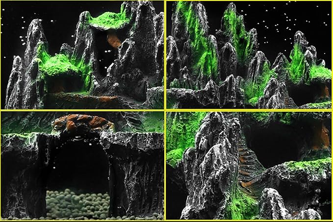 IBWell Aquarium Ornament Rock Cave Landscape, Artificial Mountain Hill View Stone with Moss, Fish Tank Decoration
