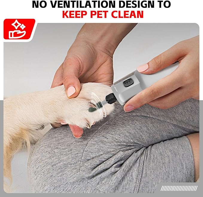 Dog Nail Grinder - Rechargeable Pet Nail Grinder, Electric Upgraded 5 Speed w LED Lights Cordless Dog Nail Trimmer Kit, 40 Accessories Pet Dog Claw Care Kit for Dogs Cats and Small Medium Animals Grey