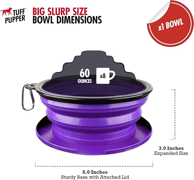 Tuff Pupper SuperBigSlurp Collapsible Dog Bowls, Extra Large Capacity, Portable, Food Safe, Odorless, Non-Toxic Silicone
