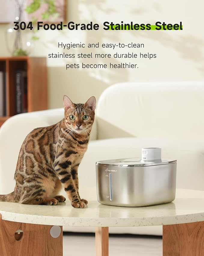 Cat Water Fountain Stainless Steel,152oz/4.5L Wireless Pet Fountain,Automatic Water Bowl for Cats Dogs with Motion Sensor,Quiet Filtered Pet Water Fountain w 5 Filters(Filters for 4 Months)