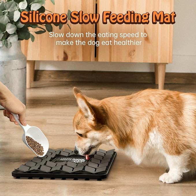 Lick Snuffle Mat for Dogs & Cats with Suction Cups, 2 in 1 Silicone Pet Food Mats Interactive Slow Feeder Licking Toy for Anxiety Relief, Upgraded Lick Mats for All Breeds (Grey, 16.7in x 11.4in)