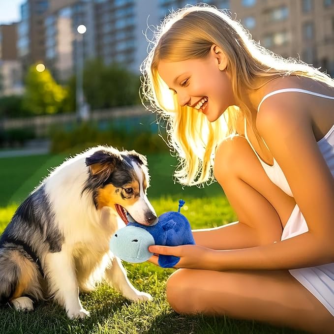 Squeaky Dog Toy Cute Plush Dog Toys Safe Puppy Teething Chewing for Small, Medium, and Large Breed Stuffed Hours of Fun ๐๐ฎ๐๐๐ฅ๐ ๐๐ฎ๐๐๐ฒ ๐๐จ๐ซ pups-Hippo