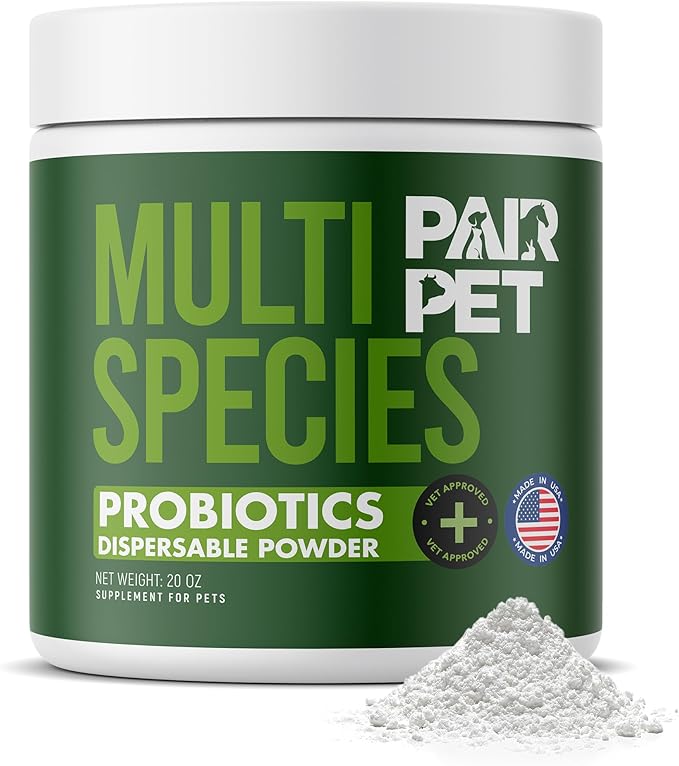 Pet Probiotics for Dogs, Cats, Horses, Goats, Cows & Pigs | Multi Species Dispersible Powder | Supplements for Digestive Health | Cat & Dog Probiotics | Vet Approved & Made in USA | 20 oz | Pair Pet