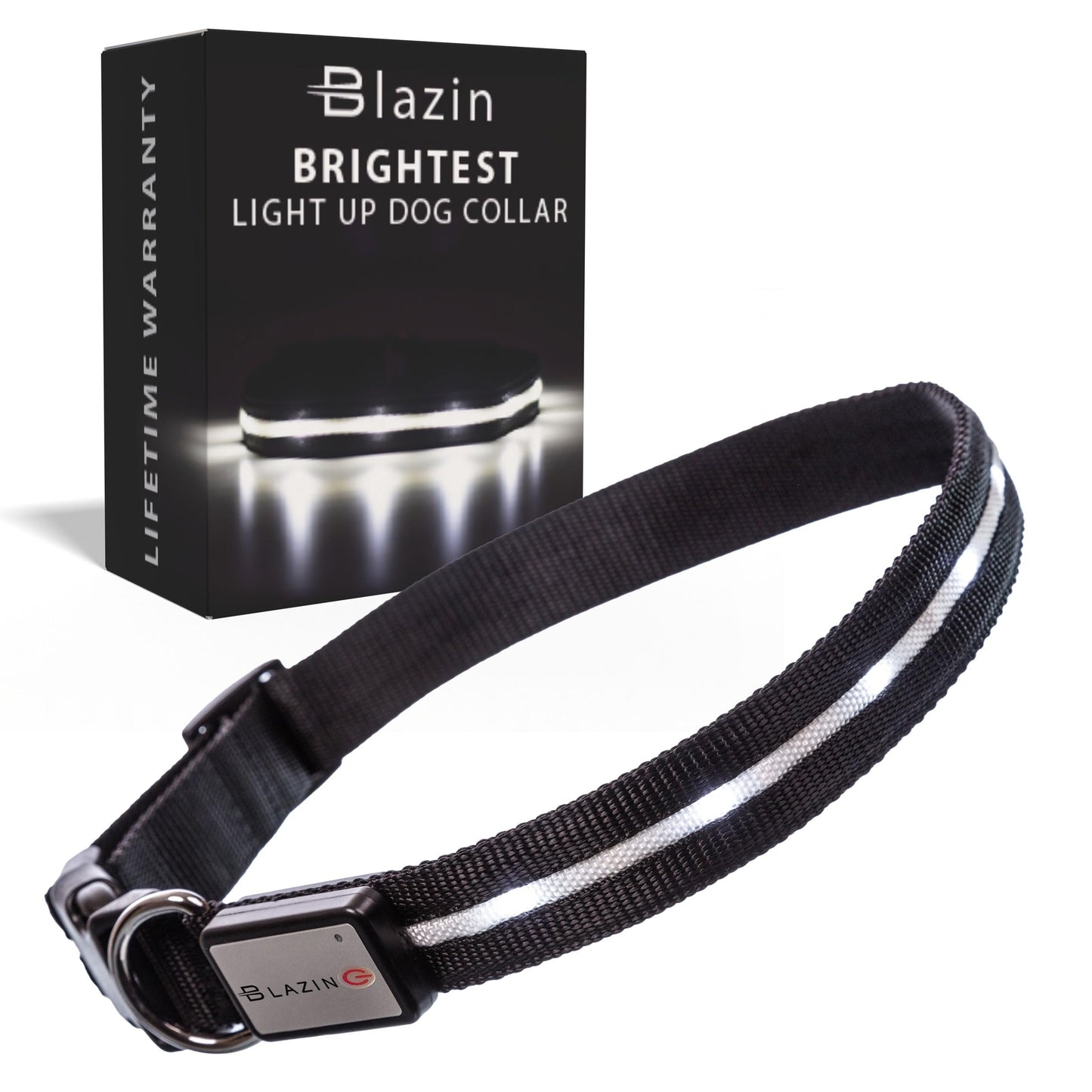 Blazin Light Up Dog Collar - The Original LED Dog Collar - USB Rechargeable - Waterproof - 1,000 Feet of Visibility - Dog Collar Light for Small, Medium, Large Dogs - US Brand