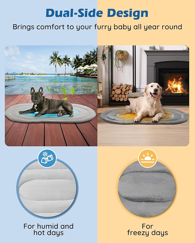 Pet Dog Cooling Mat 35“x19” Reversible Cooling Pad for Dogs and Cats, Comfort Ice Silk Cotton Summer Dog Bed Outdoor Indoor Washable, Ideal for Kennel Sofa Floor Car Seats