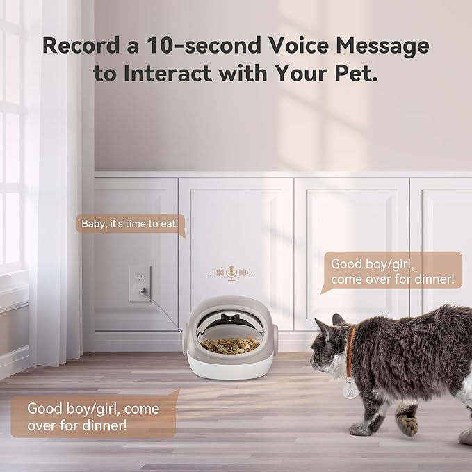 Upgraded RFID Cat Feeder with Collar Sensor – 4 Feeding Modes, Anti-Theft Pet Feeder for Multi-Cat Households, Timed Collar-Activated Feeder for Special Diets & Portion Control (Beige)