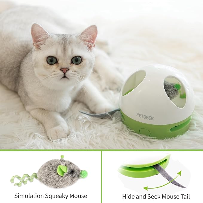 PETGEEK Hidey Mouse Electronic Interactive Cat Toy, Hide Mouse Cat Toy with Squeaky Mouse, Automatic Cat Toys with Catnip Filled Hidey Mouse, Cat Toys Interactive for Indoor Cats Play (Green)