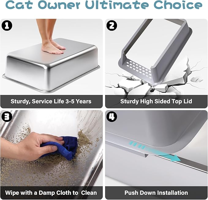 Stainless Steel Litter Box 2 Pack, 23.6“x15.7"x6" Deep Stainless Steel Cat Litter Box Extra Large, XL Metal Litterbox for Big Cats with High Sides, Non Stick Surface, Easy to Clean