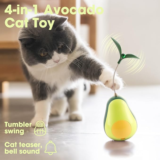 Cat Toys for Indoor Cats, Cat Puzzle Feeder, Cat Treat Ball with Tumbler Design, Holds Catnip Balls, Avocado Styling with Engaging Teaser Wand, Bell Sound, Slow Food Dispenser, for Pets