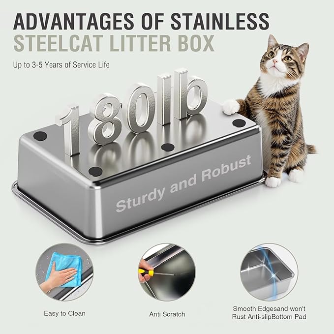XL Stainless Steel Enclosed Cat Litter Box with Lid 23.6''×15.7''×16.9'' - Odor Control & Easy Cleaning w/Odor-Proof Bags, Extra Large Metal Litter Pan for Indoor Cats, Khaki
