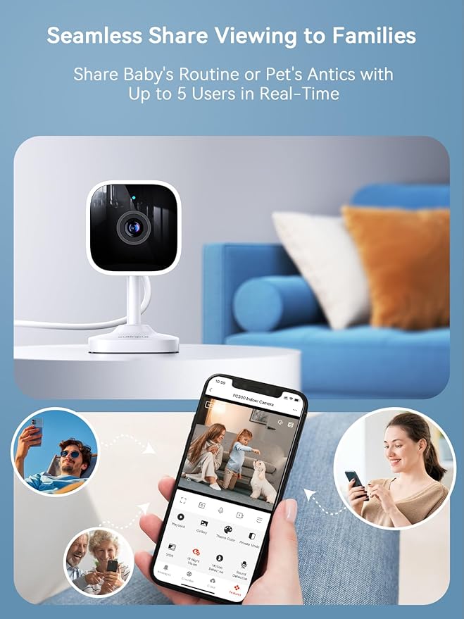 Outinput Indoor Security Camera 2K WiFi Cam丨Home Security, Baby Monitor, Pet Camera丨Smartphone Control, Instant Alert, Motion Detect, Night Vision, Cloud&Local Storage, Share to Family