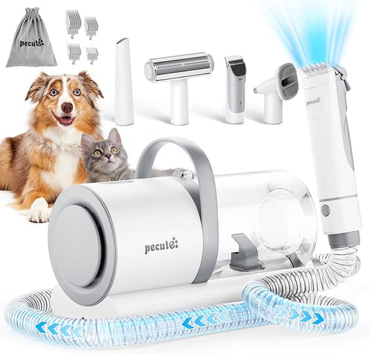 Pecute Dog Grooming Vacuum, 4-in-1 Pet Grooming Kit with Clipper, Brush, 12000Pa Dog Vacuum for Shedding with 1.5L Dust Cup, Storage Pocket, Low Noise Pet Vacuum for Dog & Cat, Home Grooming
