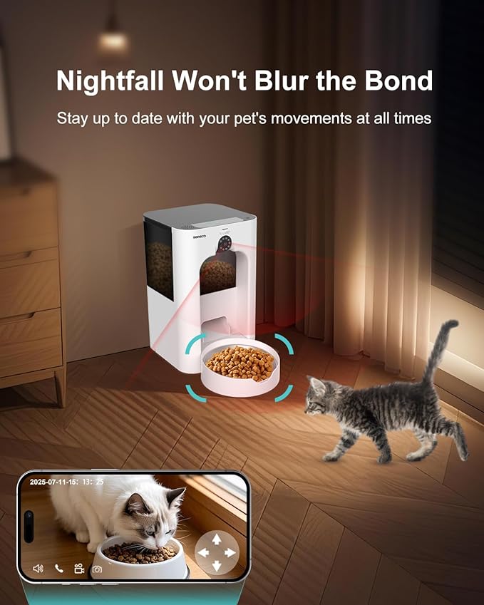 SANSCO Automatic Cat Feeder with Camera: Automatic Dog Feeder, 2MP Video Recording Timed 2.4 & 5GHz WiFi App Control Pet Feeder Dispenser for Cat Dog, Rotates Up and Down, 4L