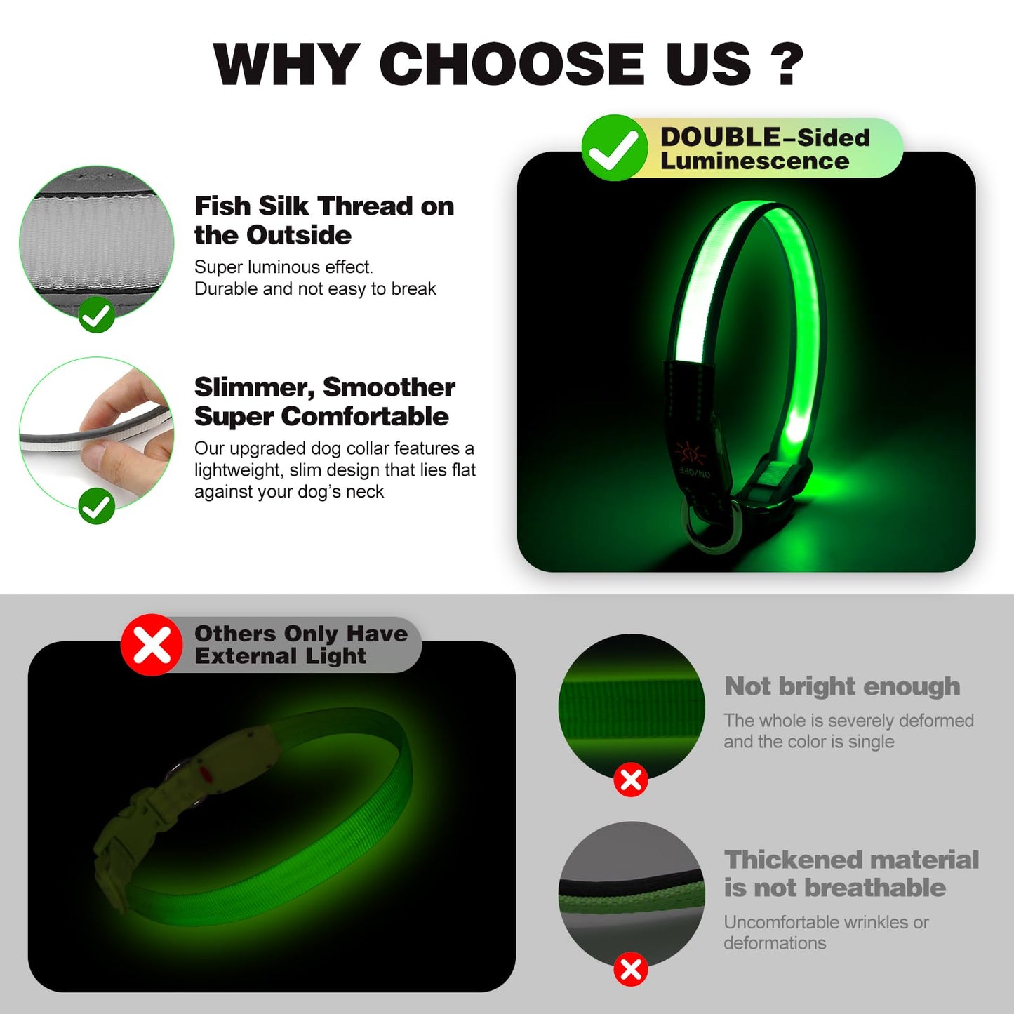 Light Up Dog Collar, Multicolor LED Dog Collar with 7 Lighting Modes - USB-C Rechargeable, Real-Time Battery Indicator, Waterproof & Adjustable Glow Collar for Safe Night Walks (M)