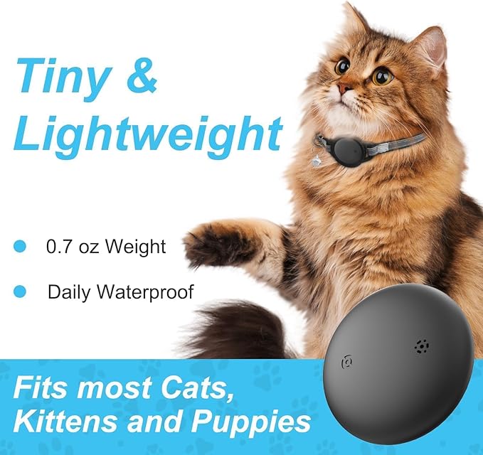 GPS Tracker for Cats (1 Pack), Mini GPS Cat Tracker, Smart Pet Activity Tracker, No Monthly Fee, Compatible with Apple Find My(iOS Only), Anti-Lost, Finder Tag for Vehicles, Pets, Kids, Items