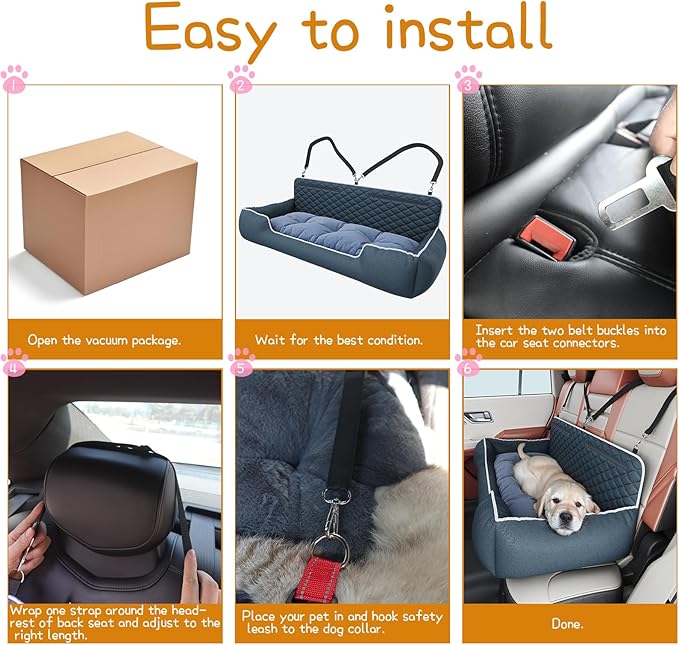 Large Dog Car Seat for SUVs & Trucks, High Back Booster Bench with Safety Tether & Storage Pocket, Washable Thick Cushion Bed for Medium Large Dogs up to 100 lbs