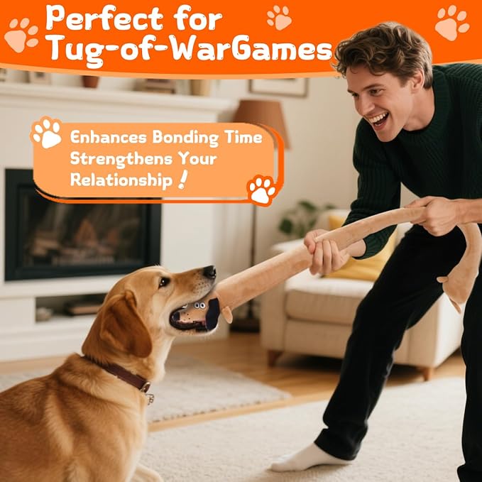 Squeaky Plush Dog Toy for Aggressive Chewer, Stuffed Animal Toy with Squeaker, Durable Interactive Puppy Chew Toy for Boredom, tug-of-war, Small Medium Large Breed(39.5“ Long Dog)