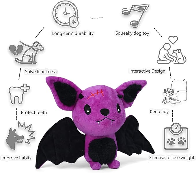 Blnboimrun Squeaky Dog Toys for Chewing, Interactive Plush Bat with Crinkle Paper, Durable Puppy Toys for Small Medium Large Dogs, Indoor Outdoor Pet Toy for Aggressive Chewers