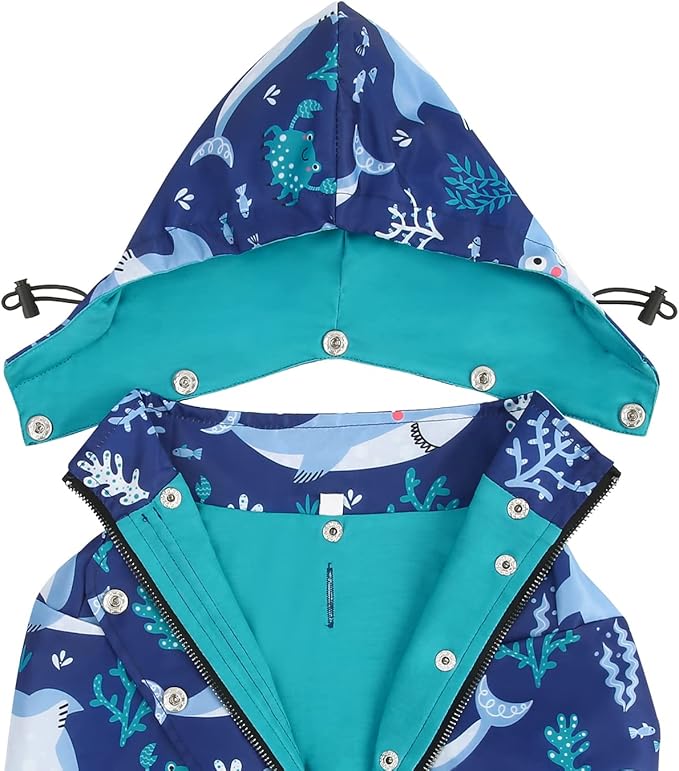 HDE Dog Raincoat Poncho Double Layer Zip Rain Jacket with Removable Hood, Leash Hole for Small to 3XL Dogs and Puppies Sharks - S