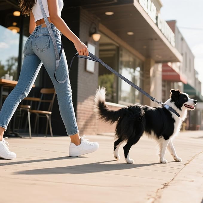 Hands Free Dog Leash,Galaxy Reflective Crossbody Leash, 6–9.5 ft Adjustable Heavy Duty Waist Belt for Medium and Large Dogs Walking,Running,Jogging,Training,Night Walking (290cm, Black