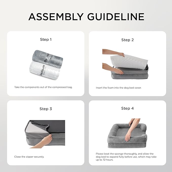 Bedsure L Plus Orthopedic Dog Bed for Large Dogs - Washable Dog Cat Bed Waterproof, L Plus Big Comfort Dogs Couch Sofa with Washable Removable Cover, Pet Bed with Nonskid Bottom, Grey, 38"