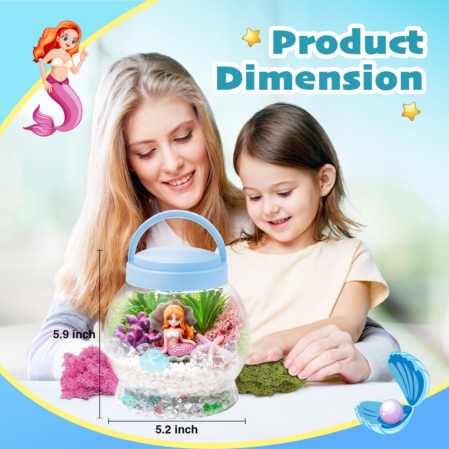Hasviey Kids Terrarium Kit, Light-Up Mermaid Toys for Girls 4-6, DIY Arts & Crafts Kits for Kids with Remote Control, Preschool Learning & Educational Science Kits, Gift Ideas for Birthday Christmas