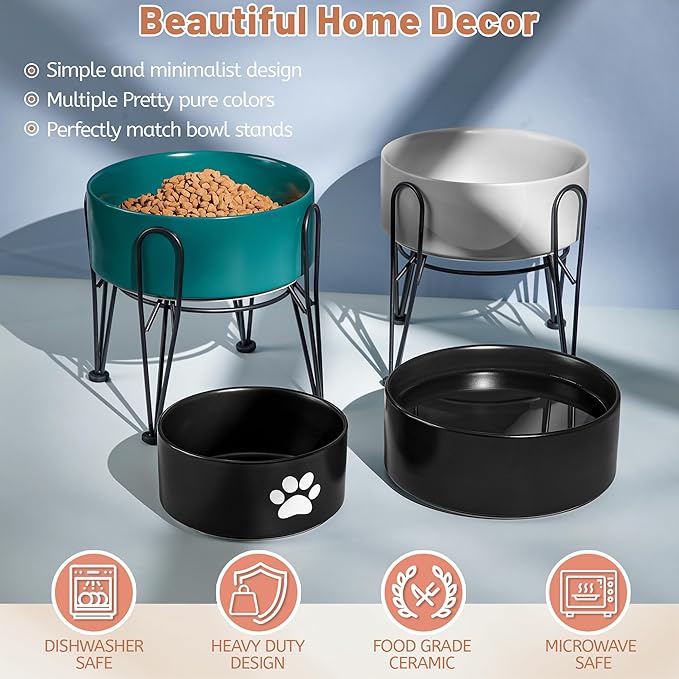 Large Dog Bowls, Non Slip Heavy Ceramic Dog Food and Water Bowl with White Silicone Base, 2 Pack Pet Feeding Bowls for Medium, Big and Giant Dogs (Black+Green, 8 Inches)