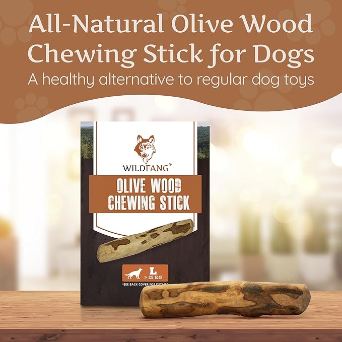 Wildfang® Olive Wood Chewing Sticks for Dogs, Large - Tough Chew Toys for Aggressive Chewers, Puppy Chew Toys for Teething, Training for Chewing Muscles, Olive Wood Stick for Dog (Over 55lbs)