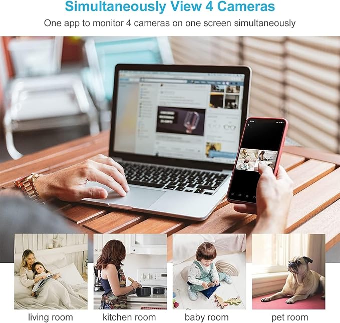 litokam 2K Indoor Security Camera, Cameras for Home Security with 360°Motion Detection, WiFi Baby Monitor for Baby/Elder/Dog, Pan/Tilt Pet Cam with Phone APP, IR Night Vision, 2-Way Audio, 4 Pack