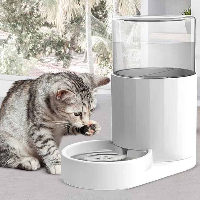 RIZZARI Gravity Water Bowl Dispenser for Cats: 3L White 100% BPA-Free Automatic Dispenser Home Use