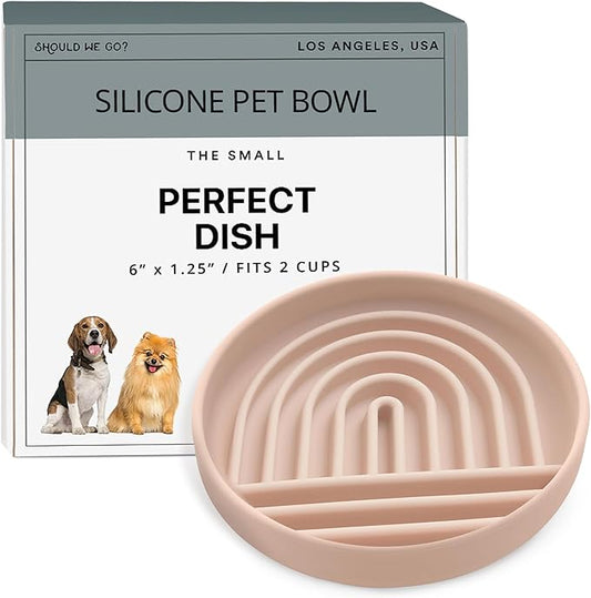 The Slowdown Bowl Silicone Slow Feeder for Cats & Kittens, Slow Eating Mealtime Solution with Modern Lick Mat Design, Reduces Gulping, Fits 1 Cup 6” Across x 1.25” Tall, Small-Blush