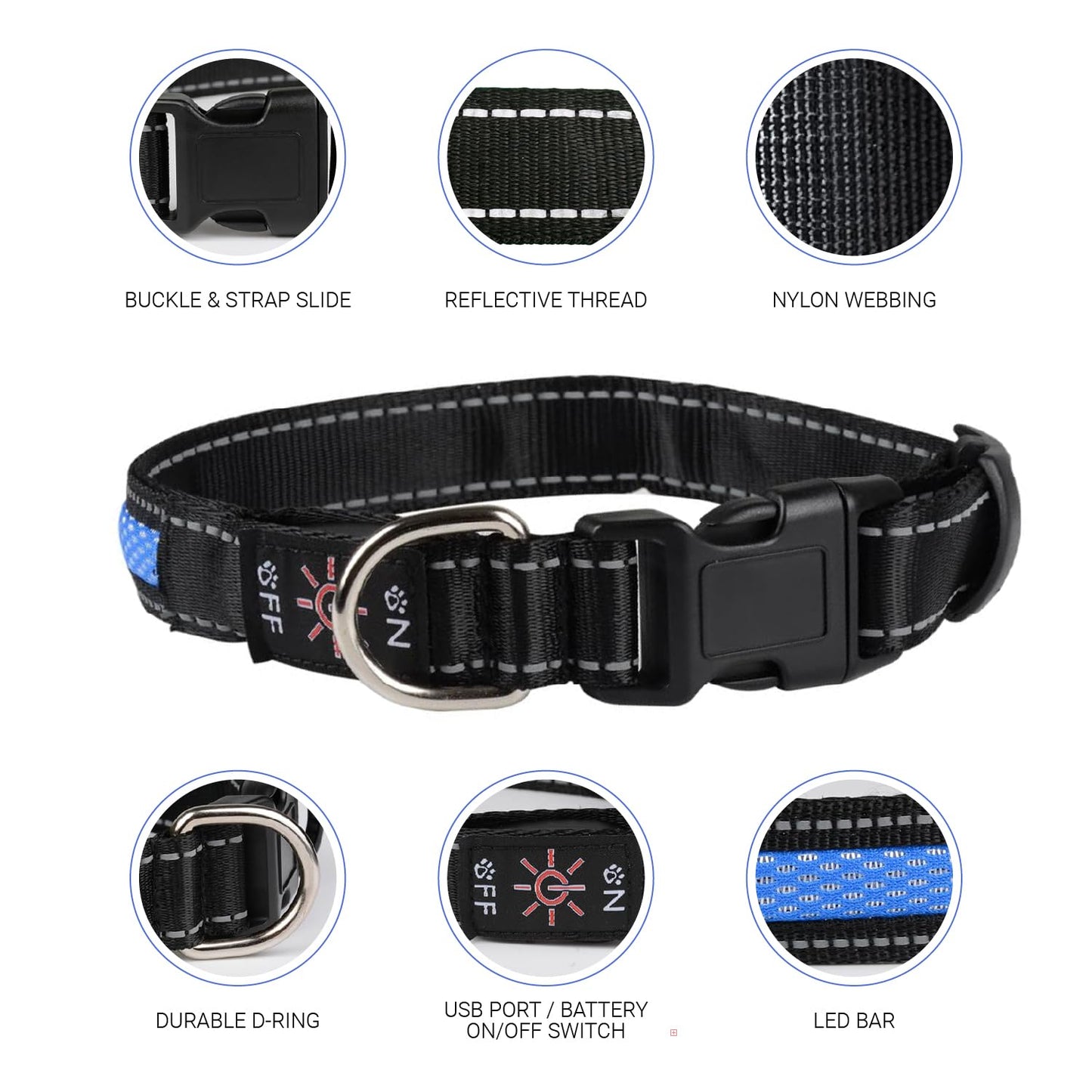 ZAPRIX LED Dog Collar - Bright Premium Weatherproof Light Up Collar for Pet Safety, USB C Rechargeable & Adjustable for Small, Medium & Large Dogs (Multicolor, Medium)