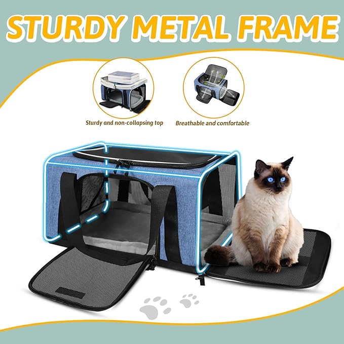 Petskd Pet Carrier 17x12x8.5 JetBlue Allegiant Airline Approved,Pet Travel Carrier Bag for Small Cats and Dogs, Soft Dog Carrier for 1-8 LBS Pets,Dog Cat Carrier with Safety Lock Zipper(Blue)