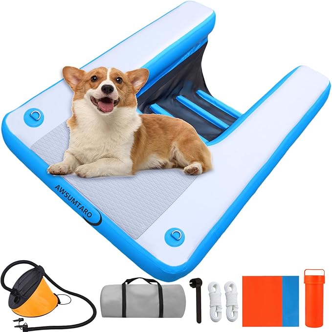 Inflatable Dock, Load-Bearing 200 pounds, Dog pet ramp, Suitable for Swimming Pools, Boat Docks, Lakes, Beach use Water Sports Platform.