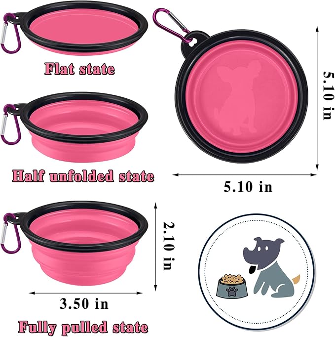 LAVAED 4 Pack Collapsible Dog Bowl Portable Foldable Travel Pets Bowls Cats Water Feeding Food Bowls Silicone Expandable Cup Dish Puppies for Walking Camping Outdoors with Carabiner Clip