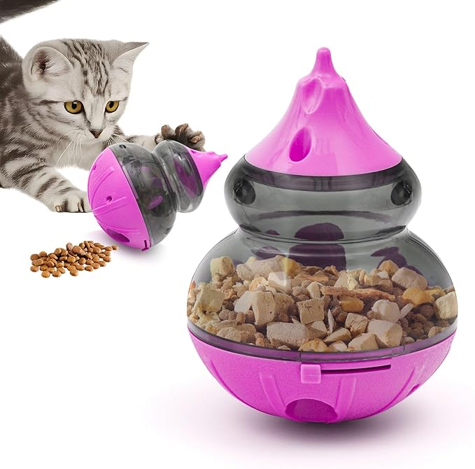 Dog Treat Dispenser Physical Training and Brain Stimulation Puzzle Toy Cat Interactive Feeding Tumbler Adjustable Slow Dispensing Feeder (Rose Red)