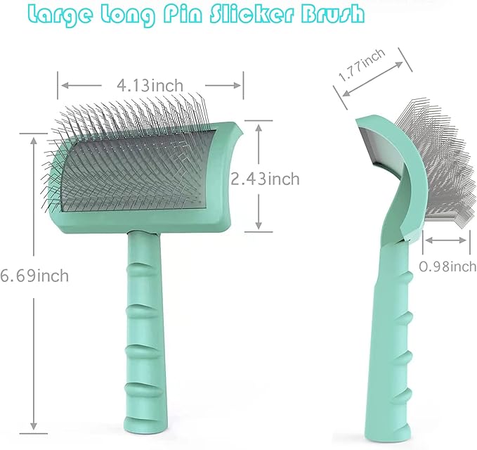 Large Slicker Brush for Dogs,Cats,Extra Long Pin Shedding Brush for Long Haired Dog,Cat, Pet Grooming for Thick Undercoat Curly Hair,25mm(1"),Green