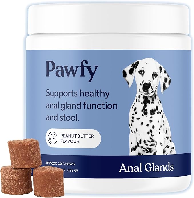 Pawfy Anal Gland Chews for Dogs with Peanut Butter | Dog Probiotics – Helps with Constipation, Digestive Health, and Gas Relief | Promotes Healthy Poops & Comfort - 30 Dog Supplements