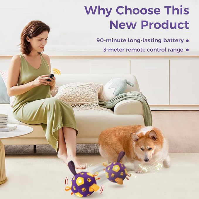 QDAN Interactive Dog Toys, Squeaky Moving Ball Toy with Remote Control, Music Modes Bouncing Ball for Dogs, Rechargeable Dog Toys to Keep Them Busy, Puppy Toys for Small Medium Large