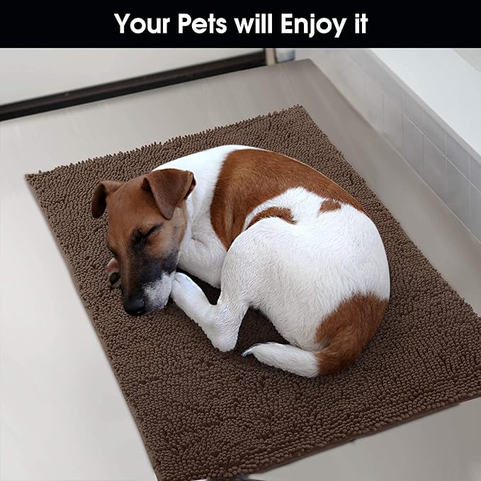 HOMEIDEAS Doormat Indoor Entrance, 32"x20", Highly Absorbent Chenille Muddy Dog Washable Non Slip Front Welcome Door Floor Mat for Entryway, Brown