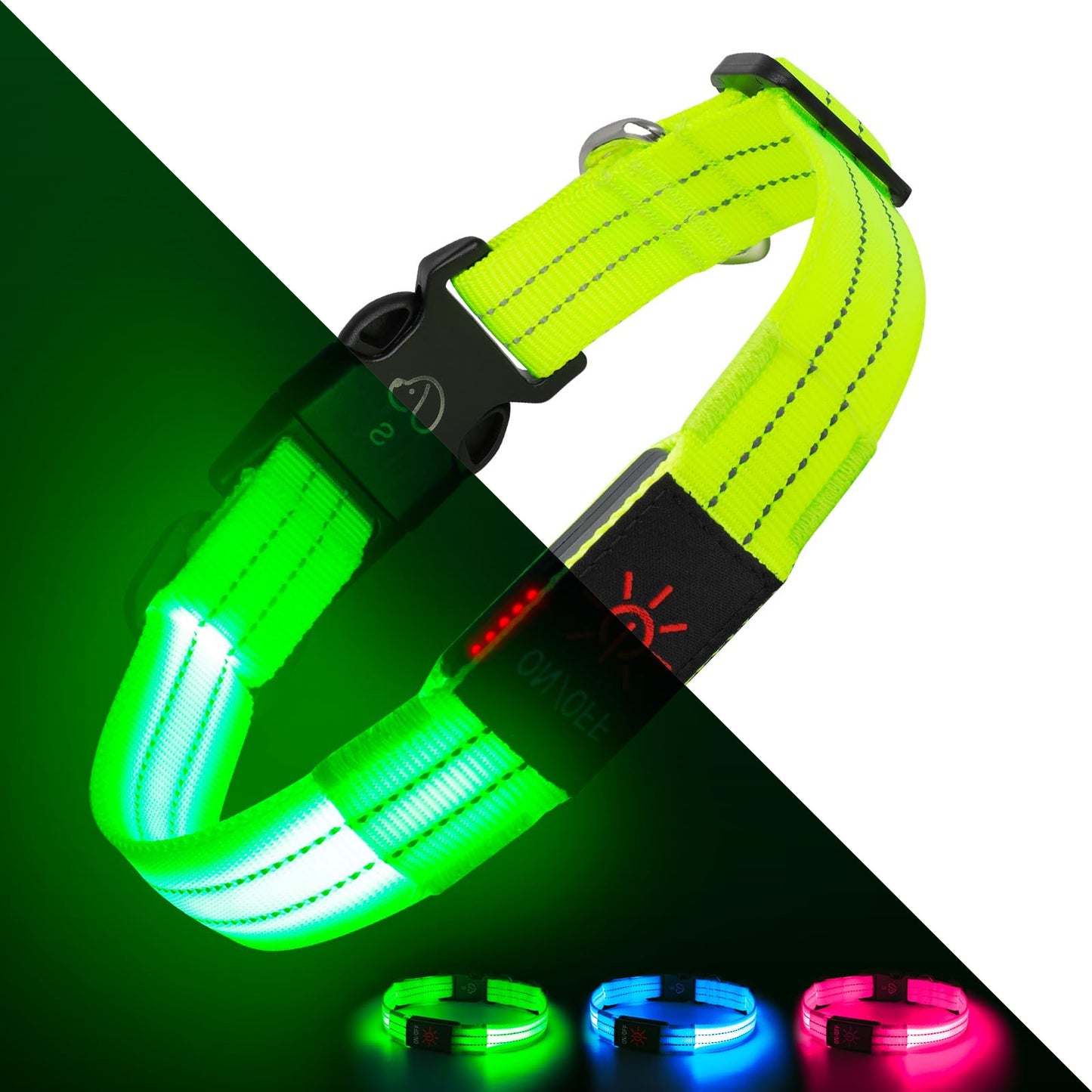 Light Up Dog Collars, LED Dog Collar Light Adjustable USB Rechargeable Super Bright Safety Light Glowing in The Dark Reflective Dog Collar for Medium Large Small Dogs